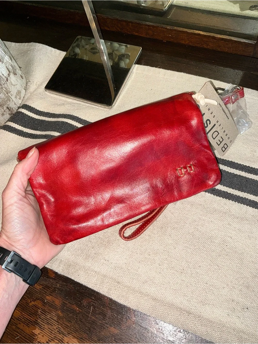 NWT Bed Stu Leather Cadence Wallet Wristlet Crossbody Bag Red Rustic MSRP $175